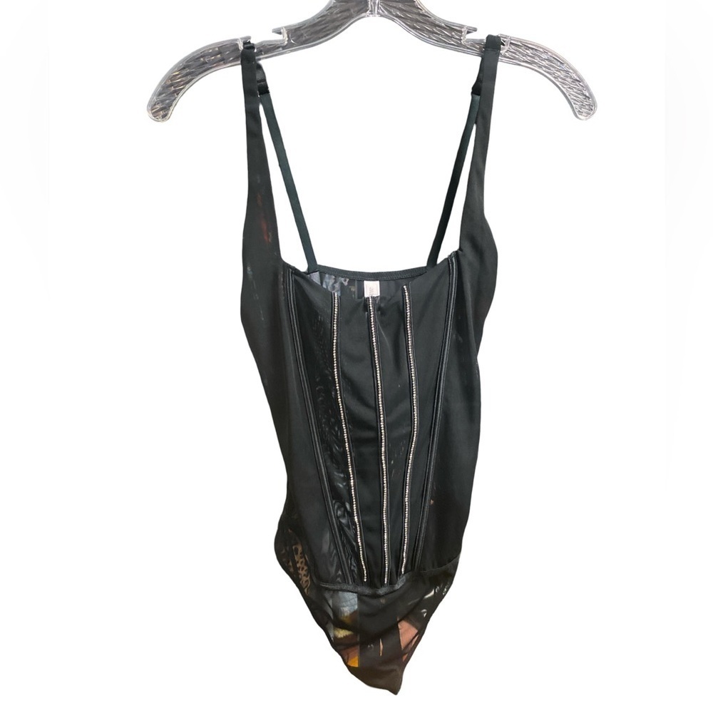 Auden Black Rhinestone Thong Lingerie Bodysuit Size Medium